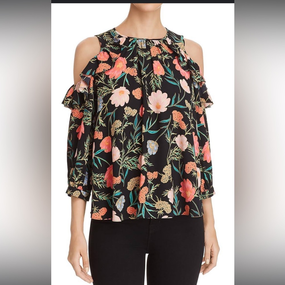 Kate Spade Black Blossom Cold Shoulder Top - Size Small